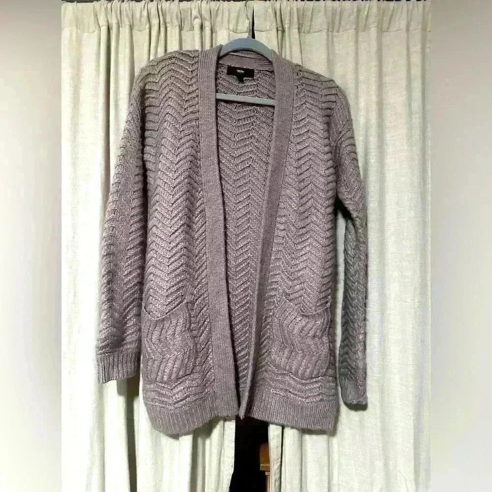 Mossimo Taupe Open-Front Knit Cardigan with Pockets Size XS Cozy Chevron Pattern